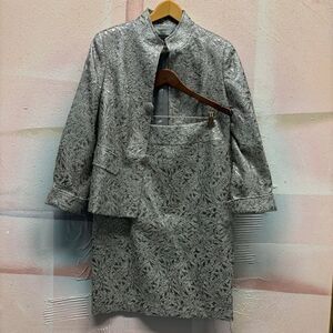 Lafayette 148 New York Silver Mandarin Skirt Suit & Jacket 10/12 Business Luxury